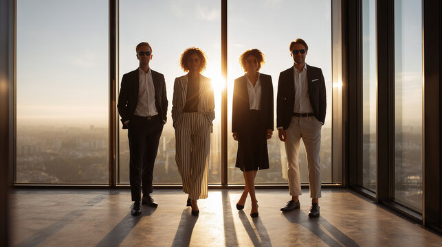  Corporate team representing ambition and growth with city skyline backdrop.
