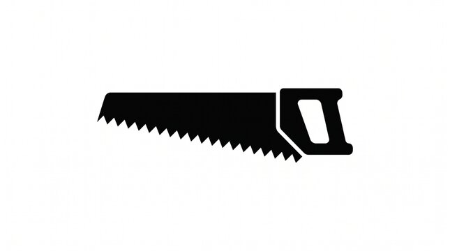 Black hand saw silhouette icon, minimalist carpentry handsaw vector illustration isolated on white background