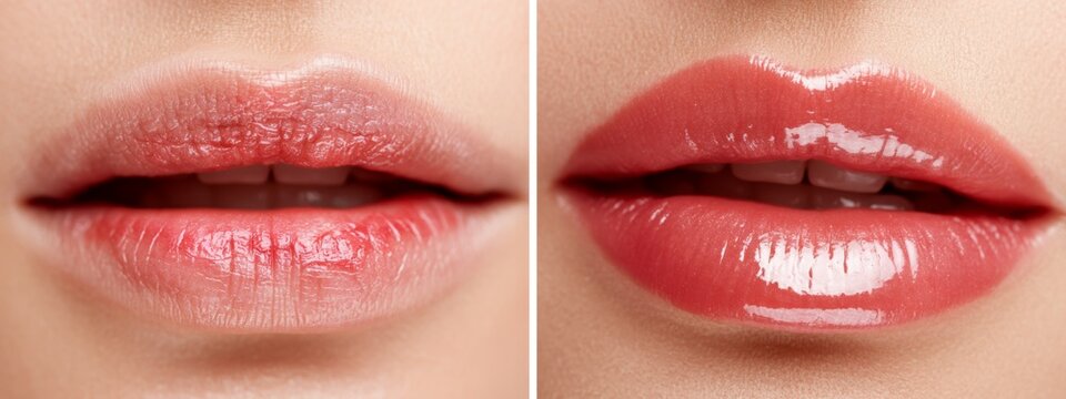 Comparison of Dehydrated Cracked Lip Skin Versus Smooth Hydrated Lips in Detail for Skincare Examination