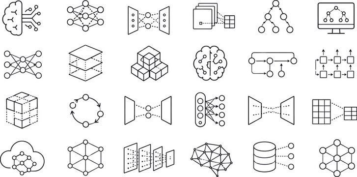 Network Diagram Icons Linear Style On White Background