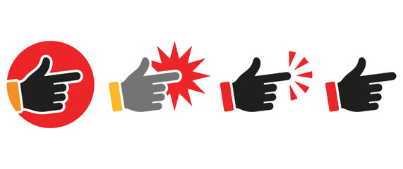 Obraz premium Pointing hand icon set in different styles showing finger direction and clicking feedback.