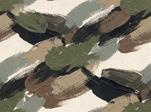 Seamless Artistic Camouflage Pattern with Oil Paint Brush Strokes for Streetwear