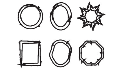 Hand drawn brush stroke circular and octagonal frames set isolated on transparent background. © Sara Studio