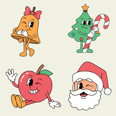 Fototapeta premium Cute Christmas Cartoon Character Collection With Holiday Icons And Festive Mascots