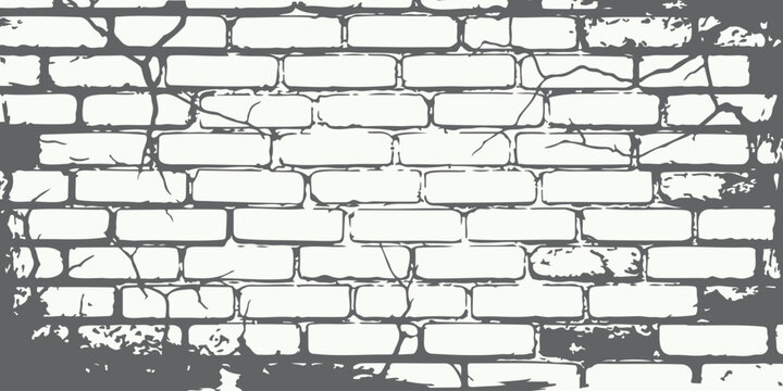 Distressed white brick wall texture with grunge gray edges and rough masonry details, ideal for urban backgrounds, construction graphics, posters, wallpapers, packaging, and decorative designs.