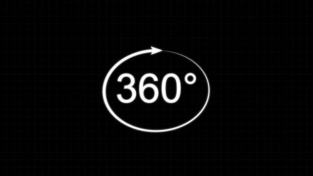 Full Rotation 360 Degree Icon Animation. 360 Degree Rotation Symbol Animation on Black Background.