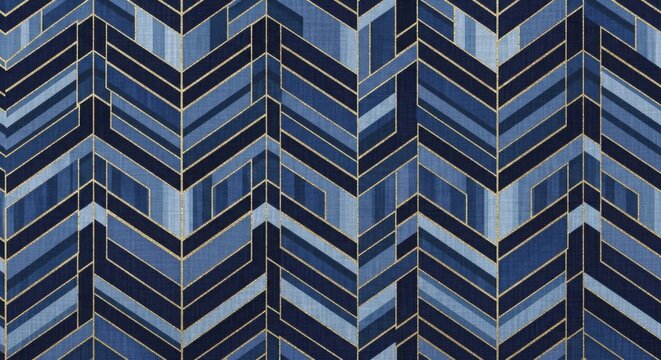 Modern chevron patterned tile mosaic in blue and gray tones