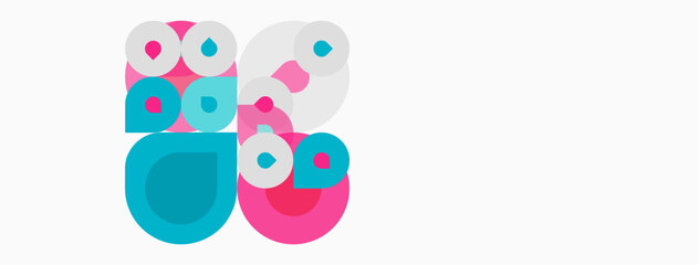 Fototapeta premium Abstract circles, pink, turquoise, white overlap creating playful composition. Simple shapes, modern design, clean aesthetic.