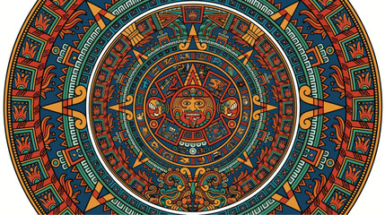 Obraz premium Intricate aztec calendar vector art depicting ancient symbols and patterns, a detailed aztec sun stone representation