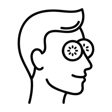 Man profile icon with cucumber slices on his eyes for a spa and wellness theme
