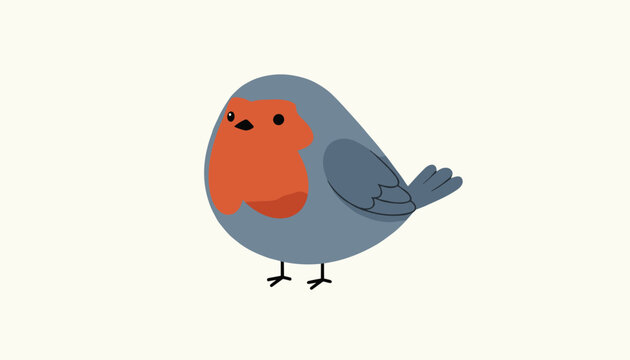 Cute little red-breasted robin bird with grey wings and round body standing quietly against a soft cream background.