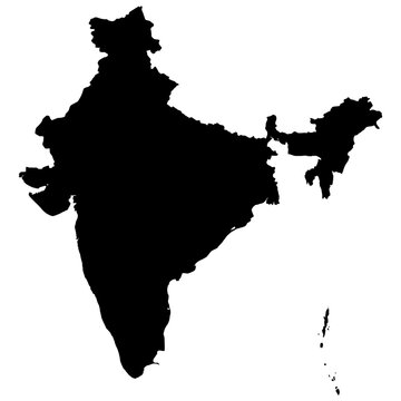India Black Map Silhouette Flat Vector Illustration