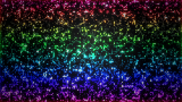 Rainbow glowing LED dot mosaic background with square pixels, sparkling lights 4K - color phase 1
