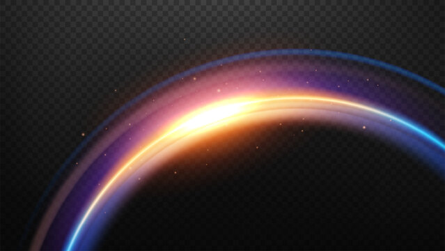 Abstract Glowing Curved Light Effect on Transparent Background, Vector Illustration