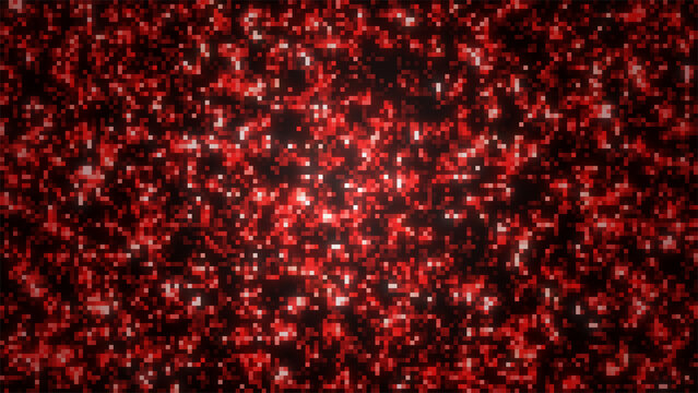 Red glowing LED dot mosaic background with square pixels, sparkling digital lights 4K