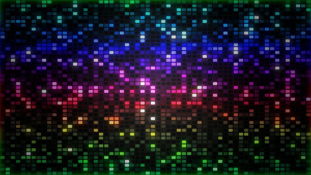 Rainbow glowing LED dot mosaic background with rounded blocks, sparkling lights 4K - color phase 4