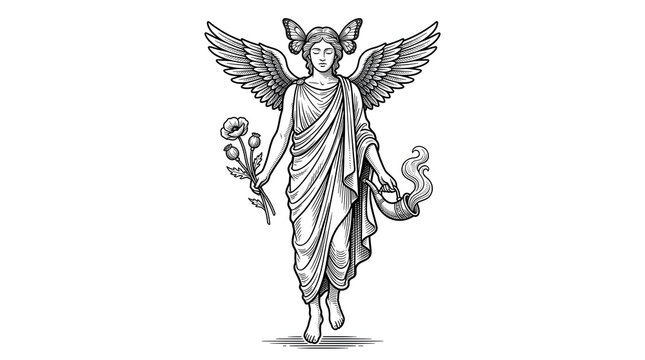 Hypnos Greek God of Sleep Mythological Illustration