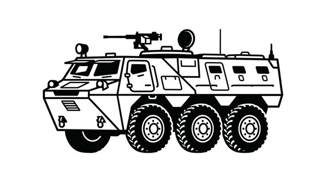 Military Armored Vehicle Illustration - Wheeled Combat Vehicle with Machine Gun