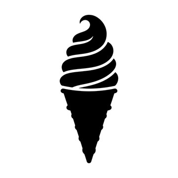 Minimalist outline silhouette of soft serve ice cream swirl in a sugar cone shape