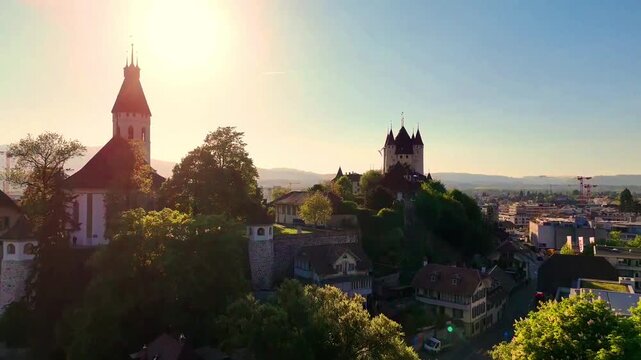 Beautiful views of Switzerland, a castle, and a sunny day.