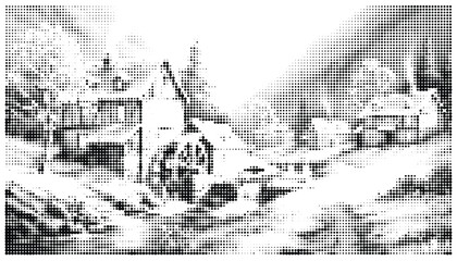 Detailed city map with streets and buildings in black and white line art © Rabeka