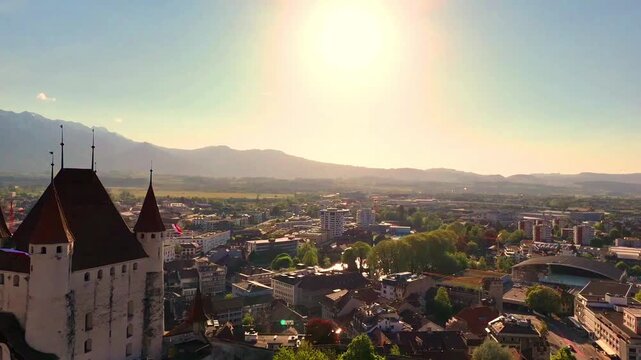 Beautiful views of Switzerland, a castle, and a sunny day.