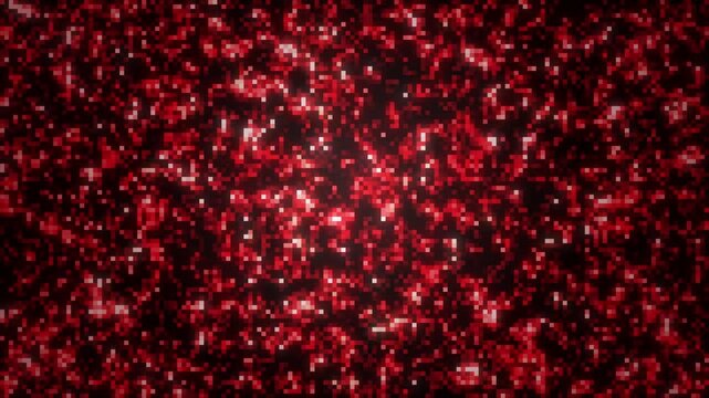 Red glowing LED dot mosaic wall with square pixels, sparkling lights seamless loop animation 4K