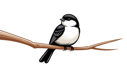 Black and white chickadee bird perched on a tree branch in nature Vector © MST AKHLIMA 