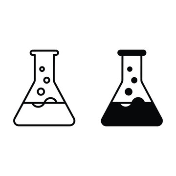 Two Erlenmeyer flasks with different liquid levels and colors