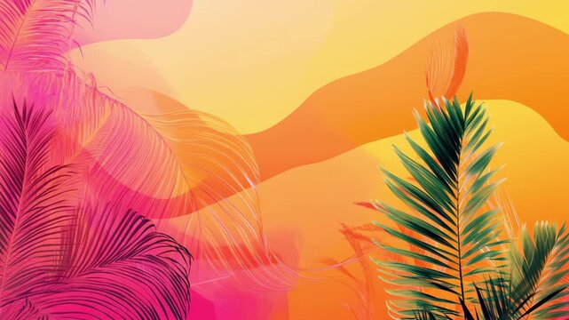 Illustrated tropical palm leaf in a vivid pink and orange gradient, exotic summer vibe, bold botanical design, warm paradise mood.