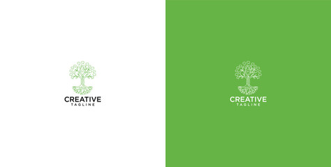 Elegant line art illustration of a thriving tree with branches forming a brain, symbolizing creative thought, intellectual growth, and natural wisdom for innovative branding © micky_adb01