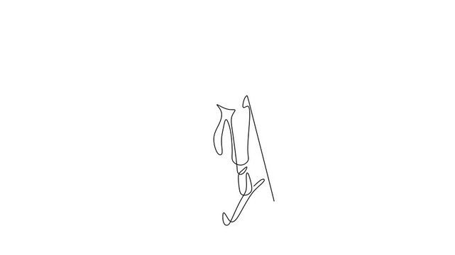 Animated self drawing of continuous line draw of  Line Art Skier in Action Minimalist Winter Sports Illustration. Full length one line animation. 4K