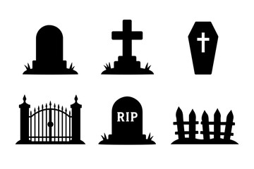 Fototapeta premium Halloween cemetery icons set