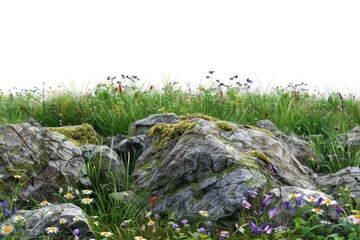 Fototapeta premium Lush rocky meadow with wildflowers