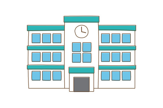 手描きタッチのシンプルな小学校のイラスト