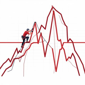 man climbing graph peak