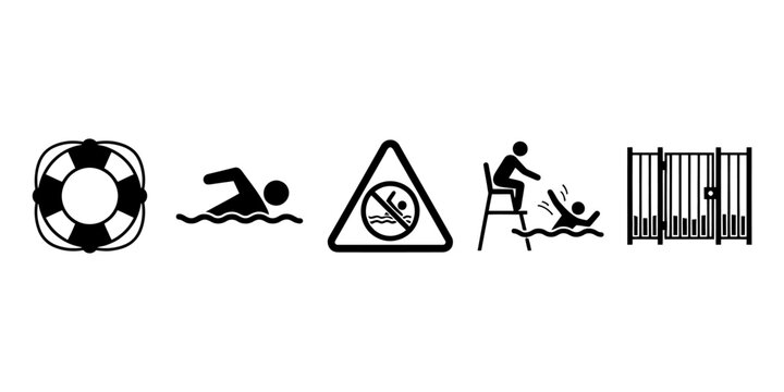 Black swimming icons and lifebuoy signs