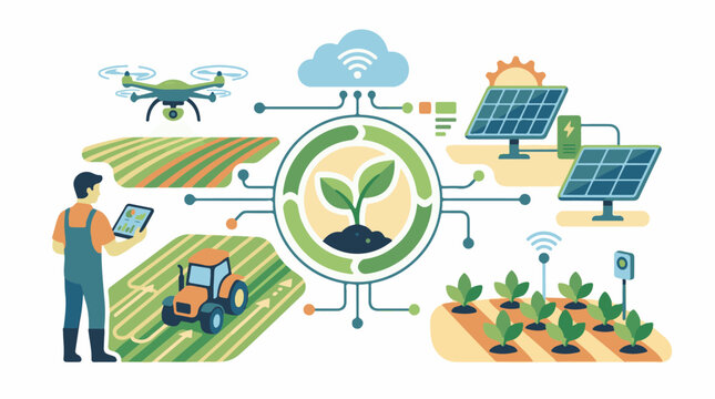 Digital farm technology integrates drone tractor and solar for efficiency