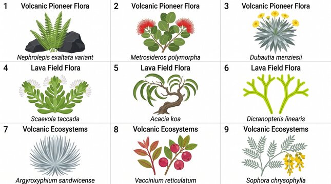 Volcanic Pioneer Flora and Ecosystems Plants on Lava Field