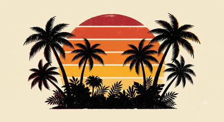 Fototapeta premium Vintage Retro Sunset with Palm Trees