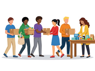 Fototapeta premium People Volunteering Together – Community Service Group Vector Illustration 
