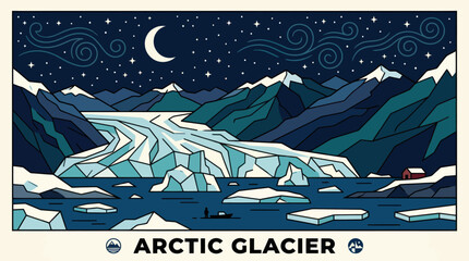 Arctic glacier landscape night scene © GabrielStudio
