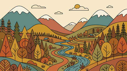 Autumn mountain landscape river valley © Ganesha