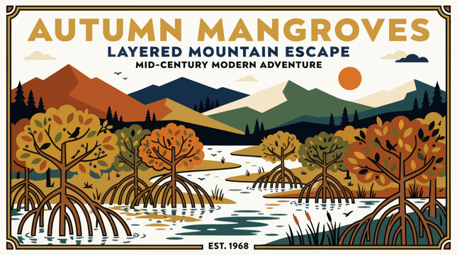 Autumn mangrove landscape illustration