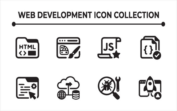 Web Development Icon Collection, Vector Coding and Software Programming Elements EPS