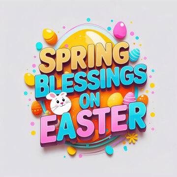 Easter Print Postcard Holiday Inscription lettering Text on Isolated White Background AI Generative