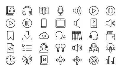 Fototapeta premium Audio and media player line icons set communication and technology