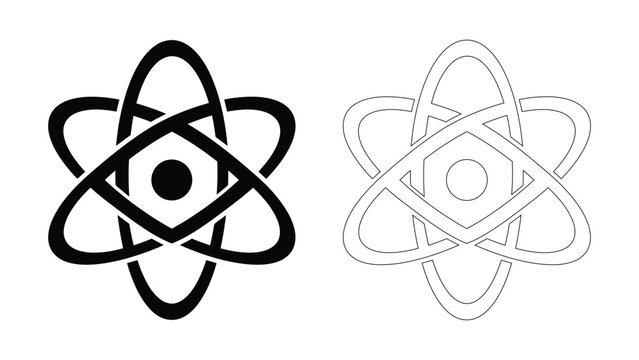 Two atomic structure icons showing solid and outlined scientific symbols