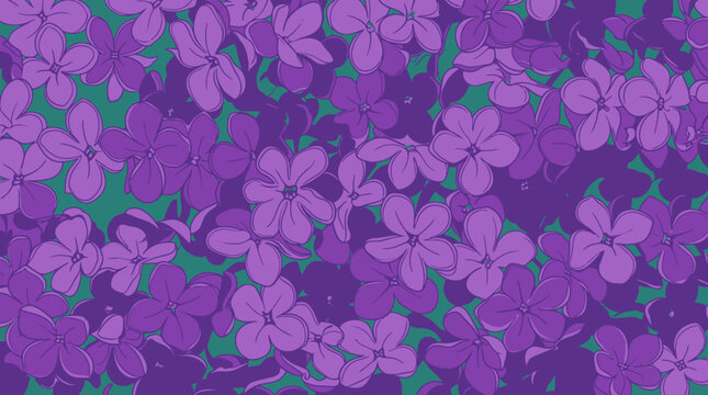 Un motif floral vibrant compos&eacute; de petites fleurs violettes et mauves stylis&eacute;es sur un fond vert &eacute;meraude, id&eacute;al pour des designs printaniers et des arri&egrave;re-plans cr&eacute;atifs.