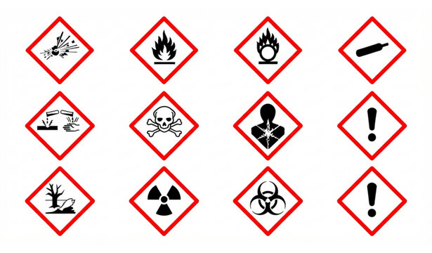 Globally Harmonized System GHS Hazardous Material Warning Signs Vector Set with Hazmat Safety Placards Isolated